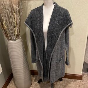 White + Warren Light Gray & Charcoal Gray Open Front Shawl Cardigan Sweater M